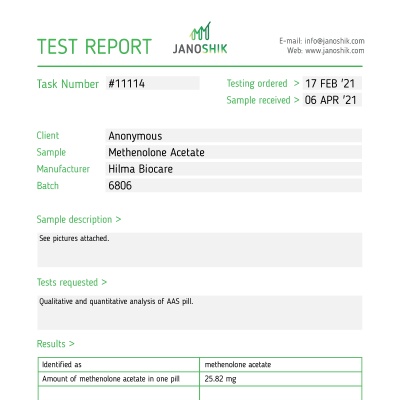 Methenolone Acetate / Primobolan Acetate Manufacturer: Hilma Biocare Pack: 50 tabs/bottle (25mg/tab