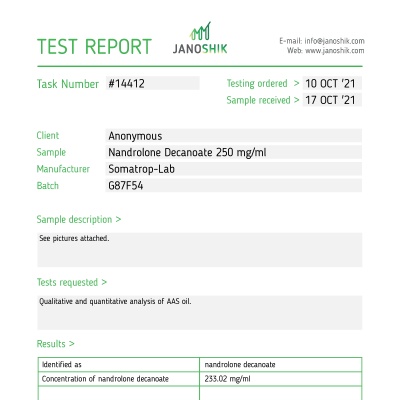 Decanoato de nandrolona (Deca) Fabricante: Somatrop-Lab Paquete: 10 ml / vial (250 mg/ml)