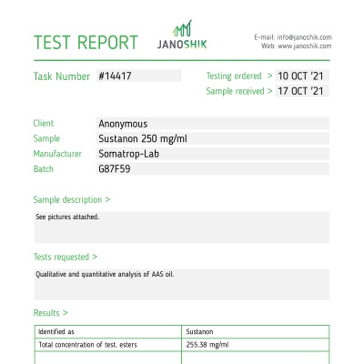 Sustanon (Testosteron Mix) Hersteller: Somatrop-Lab Packung: 10 ml / Fläschchen (250 mg/ml)