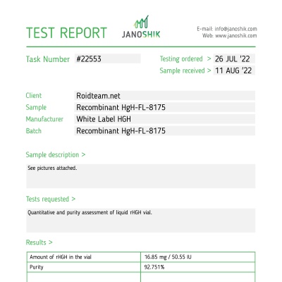 HgH Somatropin Liquid Manufacturer: White Label Pack: 100IU / 2x vials