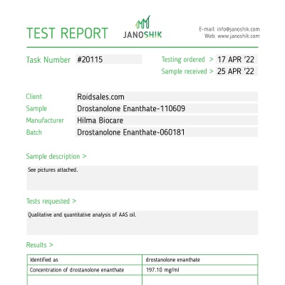 Drostanolone Enanthate ( Masteron Enanthate ) Manufacturer: Hilma Biocare Pack: 10 ml/vial