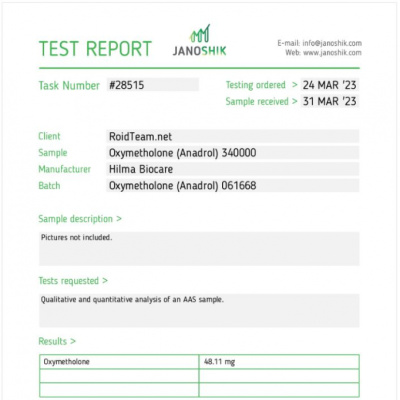 Oxymetholone (Anadrol) Hersteller: Hilma Biocare Packung: 100 Tabletten / Flasche (50 mg/Tablette)