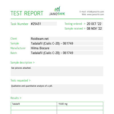 Tadalafil C20 ( Cialis ) Manufacturer: Hilma Biocare Pack: 10 tabs/pack ( 20 mg/tab )