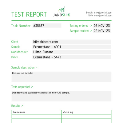 EXEMESTANE ( AROMASIN ) Manufacturer: Hilma Biocare Pack: 30 tabs/pack ( 25 mg/tab )