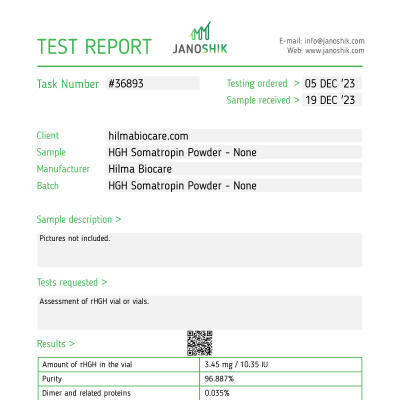 HgH Somatropin Powder Manufacturer: Hilma Biocare Pack: 100IU / 10x vials