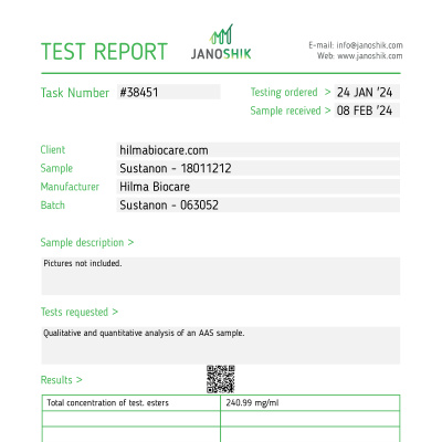 Sustanon ( Testosterone Mix ) Manufacturer: Hilma Biocare Pack: 10 ml/vial ( 250 mg/ml )