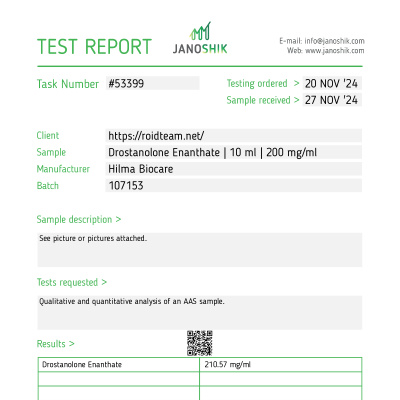 Drostanolone Enanthate ( Masteron Enanthate ) Manufacturer: Hilma Biocare Pack: 10 ml/vial