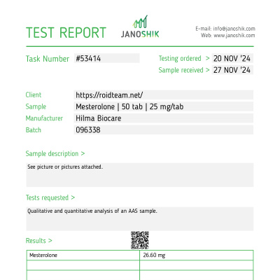 Mesterolone ( Proviron ) Manufacturer: Hilma Biocare Pack: 50 tabs/bottle ( 25mg/tab )