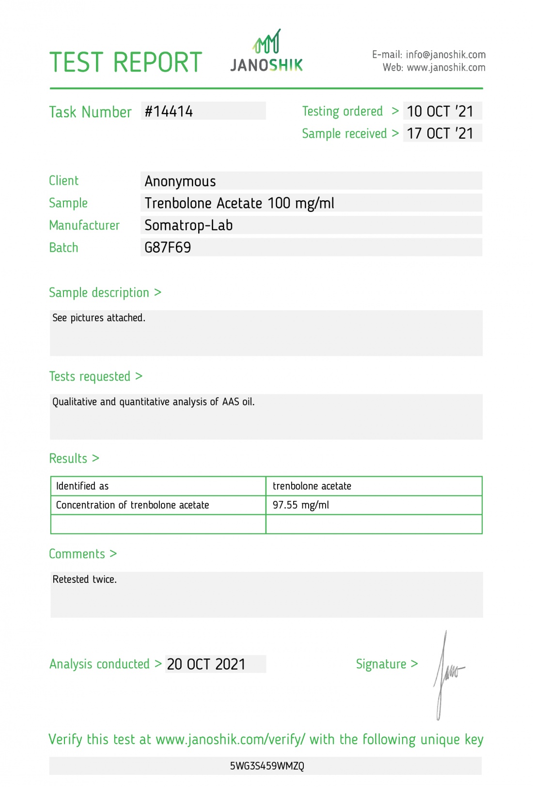 Trenbolone Acetate Manufacturer: Somatrop-Lab Pack: 10 ml/vial ( 100 mg/ml )