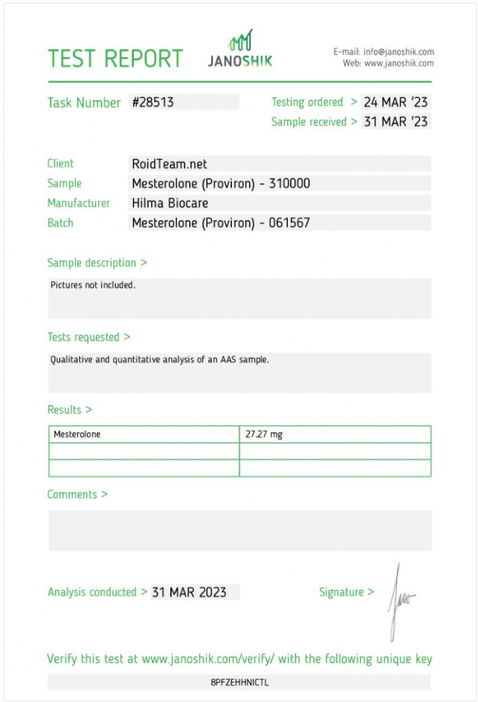 Mesterolone ( Proviron ) Manufacturer: Hilma Biocare Pack: 50 tabs/bottle ( 25mg/tab )