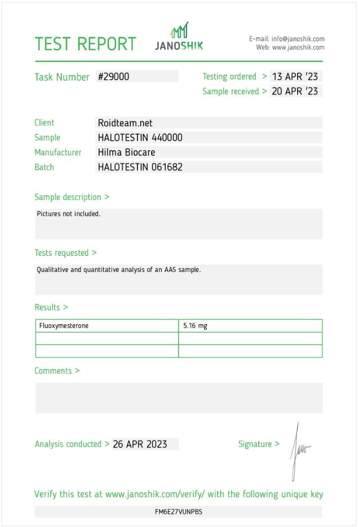 Halotestin (Fluoxymesterone) Manufacturer: Hilma Biocare Pack: 100 tabs/bottle (5mg/tab )