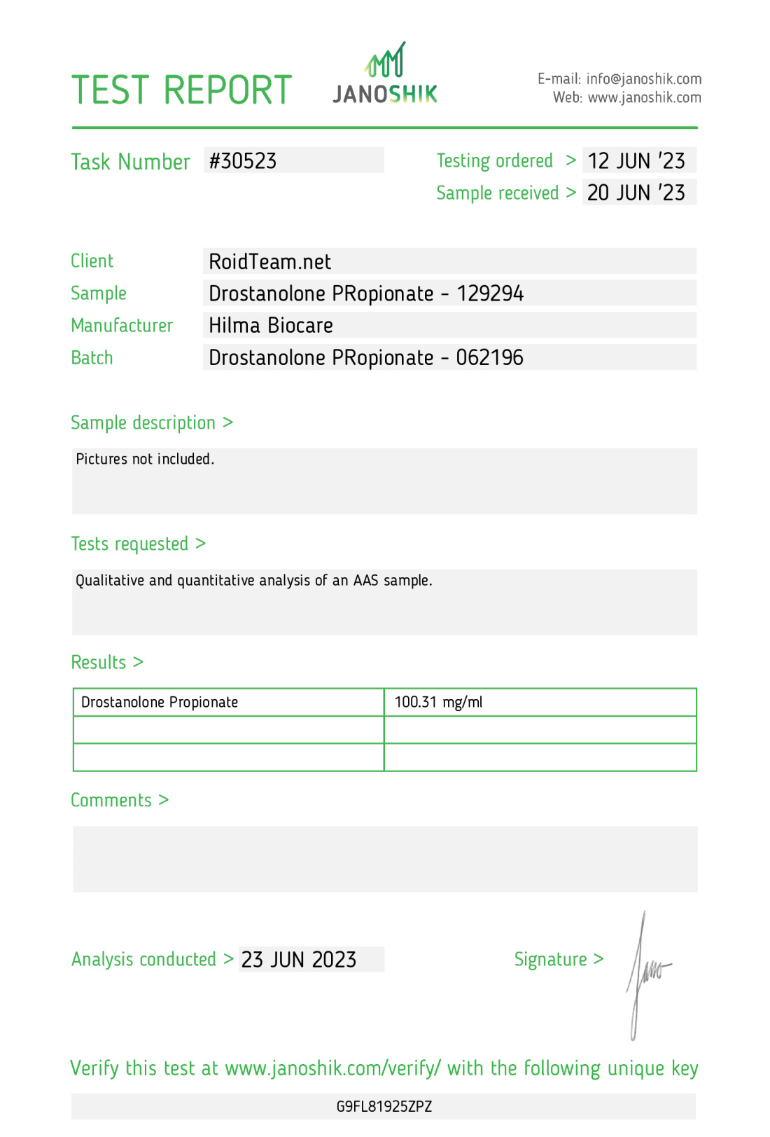 Drostanolone propionate ( Masteron ) Manufacturer: Hilma Biocare Pack: 10 ml/vial ( 100 mg/ml )