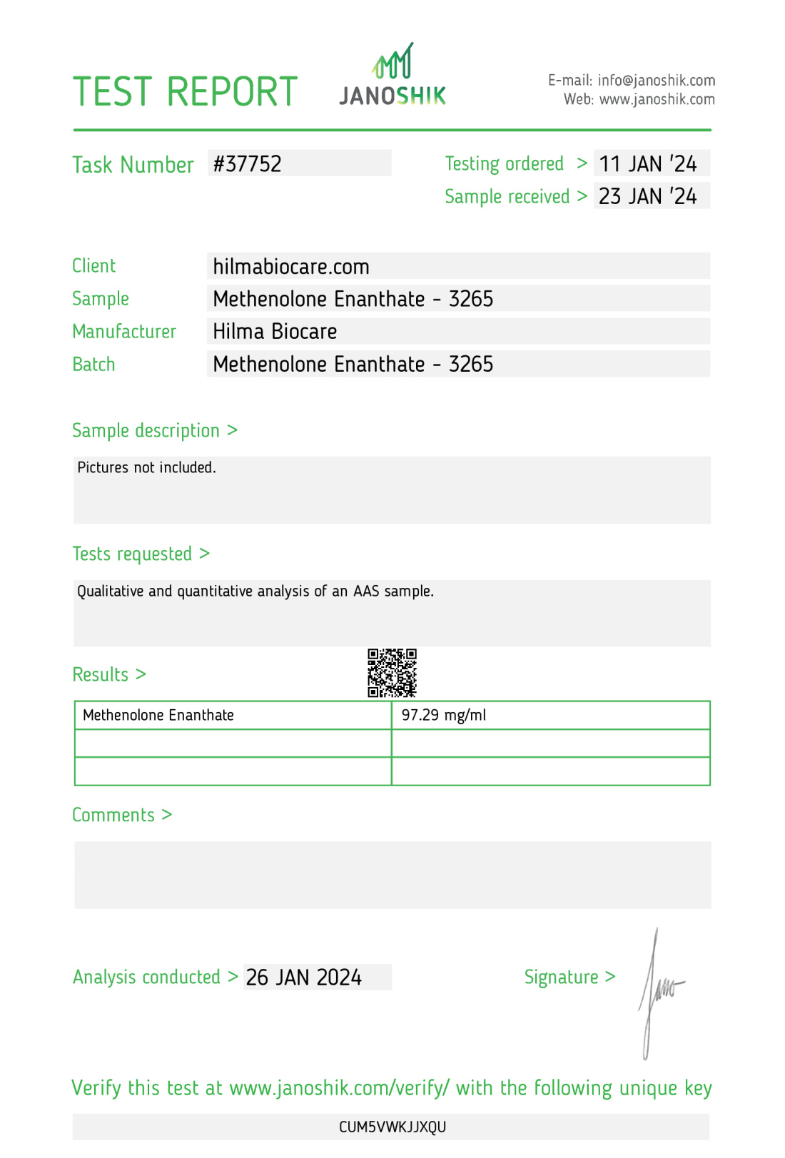 Methenolone enanthate ( Primobolan ) Manufacturer: Hilma Biocare Pack: 10 ml/vial